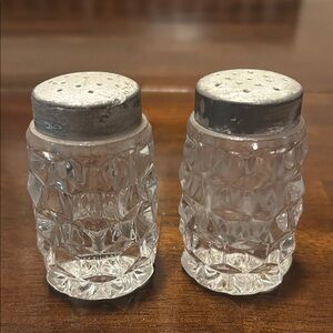 Vintage Pressed Glass Salt and Pepper Shakers gorgeous cubed design oxidized lid